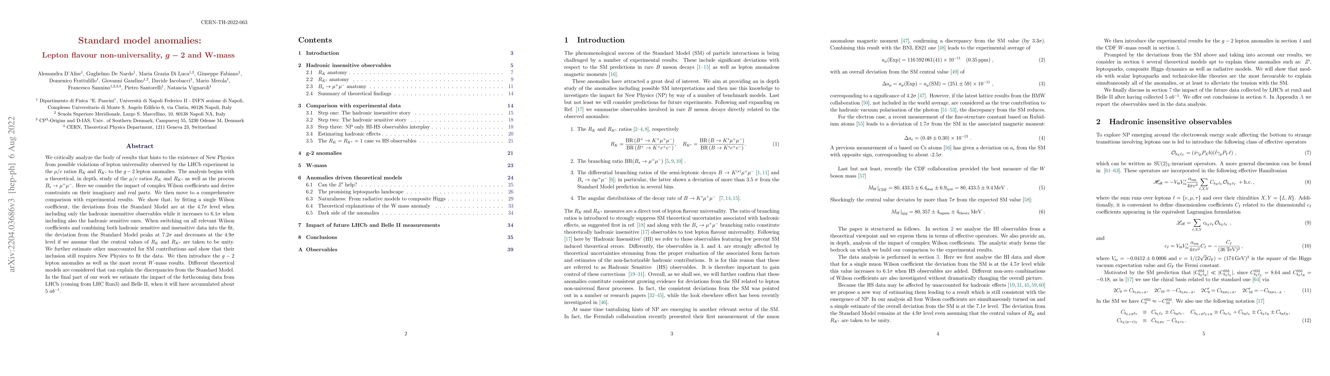 Thumbnail for Standard model anomalies: Lepton flavour non-universality, g-2 and
  W-mass
