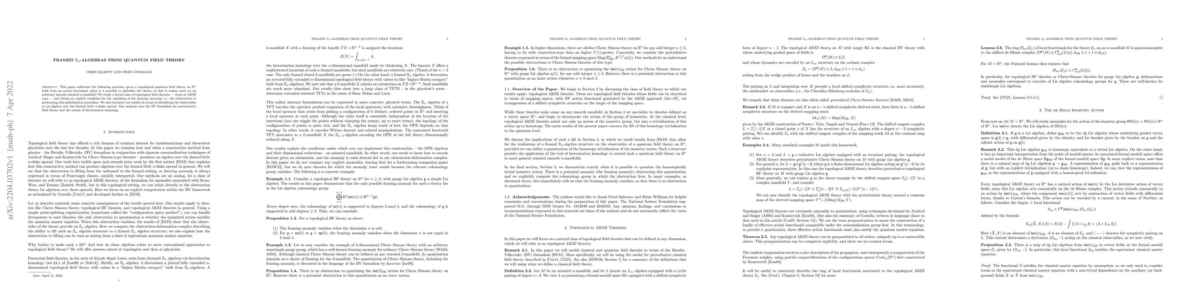 Thumbnail for Framed $\mathbb E_n$-Algebras from Quantum Field Theory