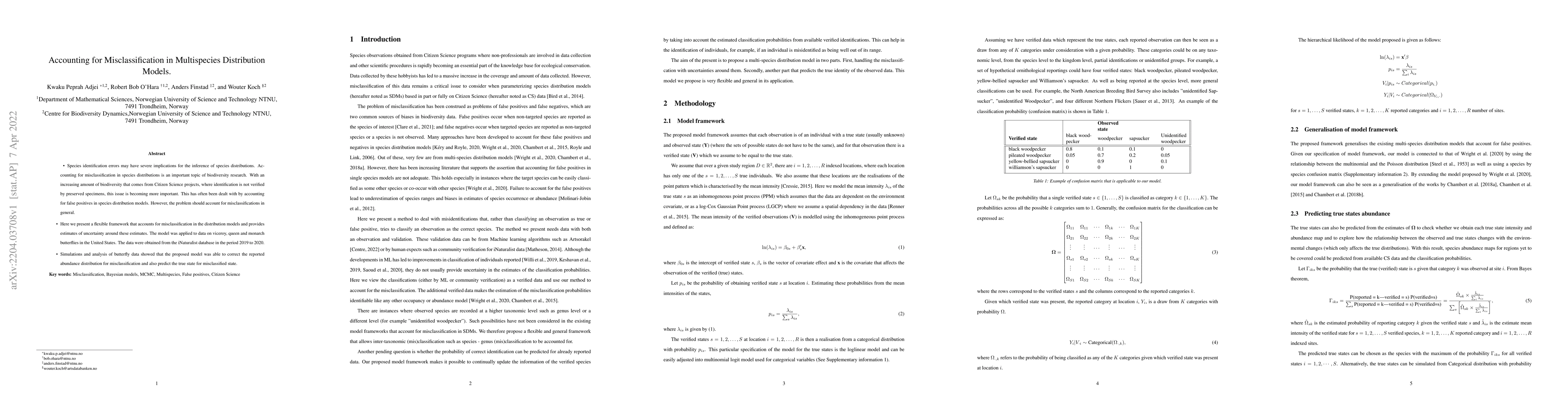 Thumbnail for Accounting for Misclassification in Multispecies Distribution Models