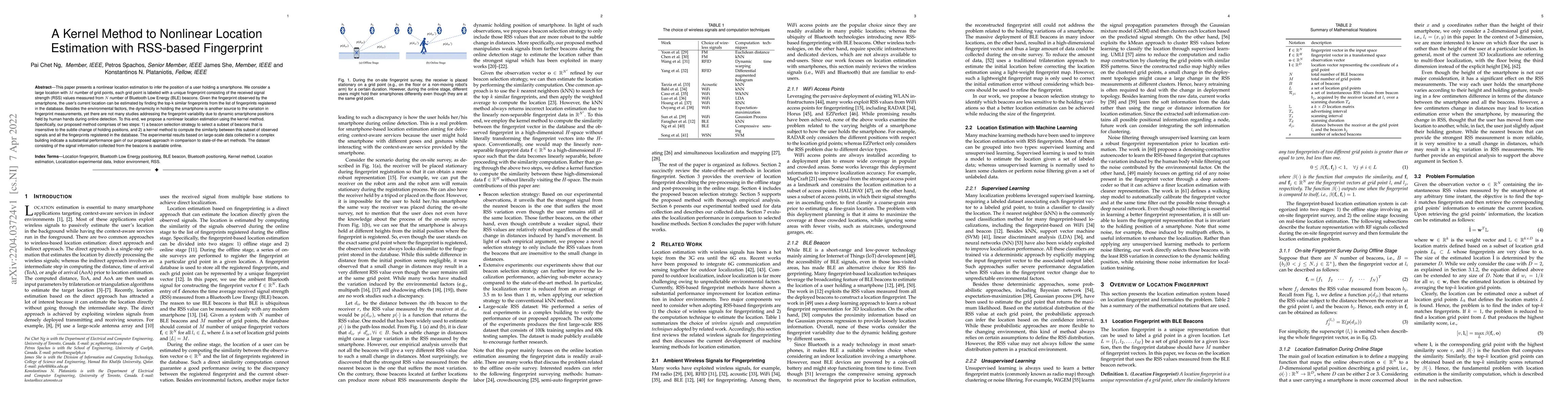 Thumbnail for A Kernel Method to Nonlinear Location Estimation with RSS-based
  Fingerprint