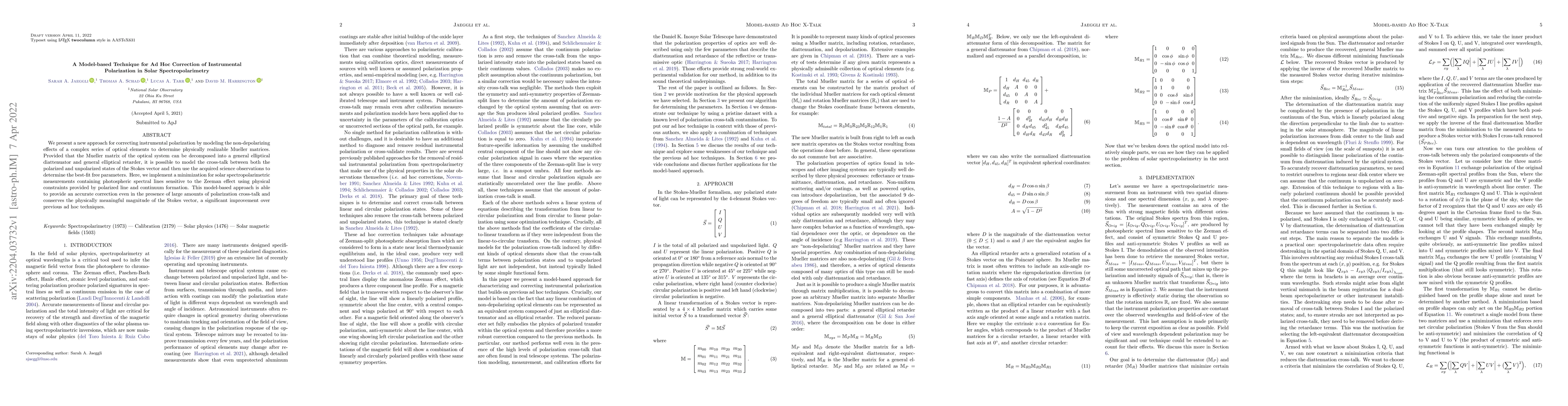 Thumbnail for A Model-based Technique for Ad Hoc Correction of Instrumental
  Polarization in Solar Spectropolarimetry