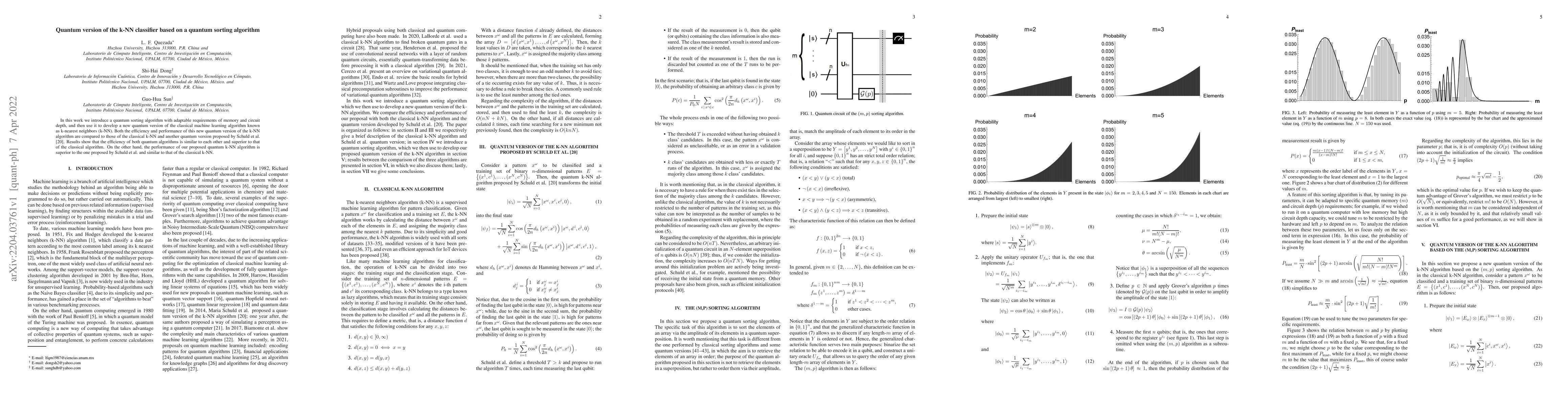 Thumbnail for Quantum version of the k-NN classifier based on a quantum sorting
  algorithm