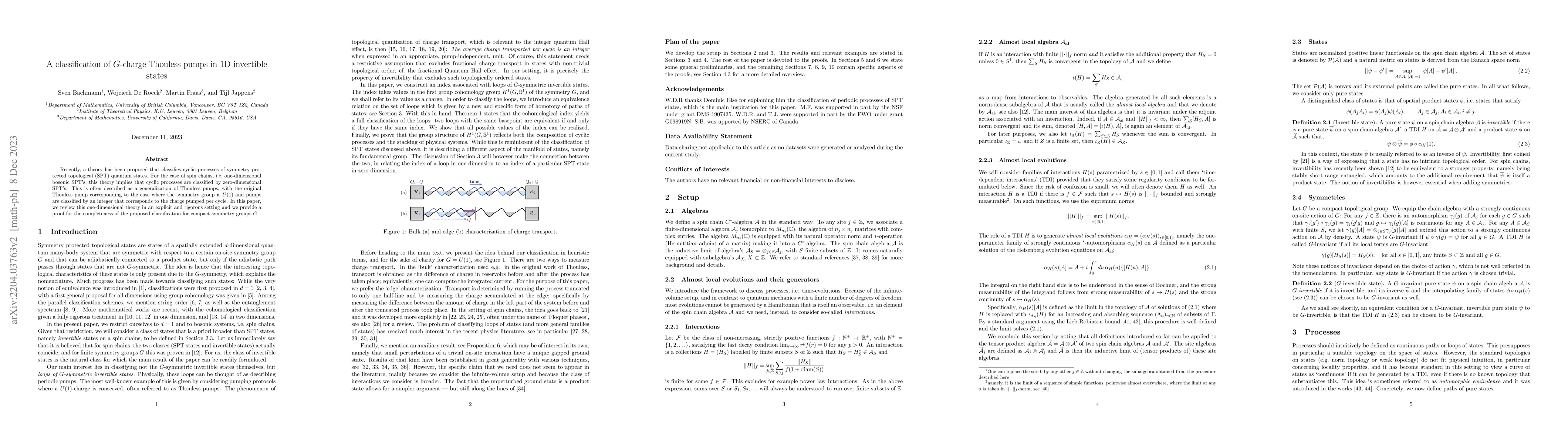 Thumbnail for A classification of $G$-charge Thouless pumps in 1D invertible states