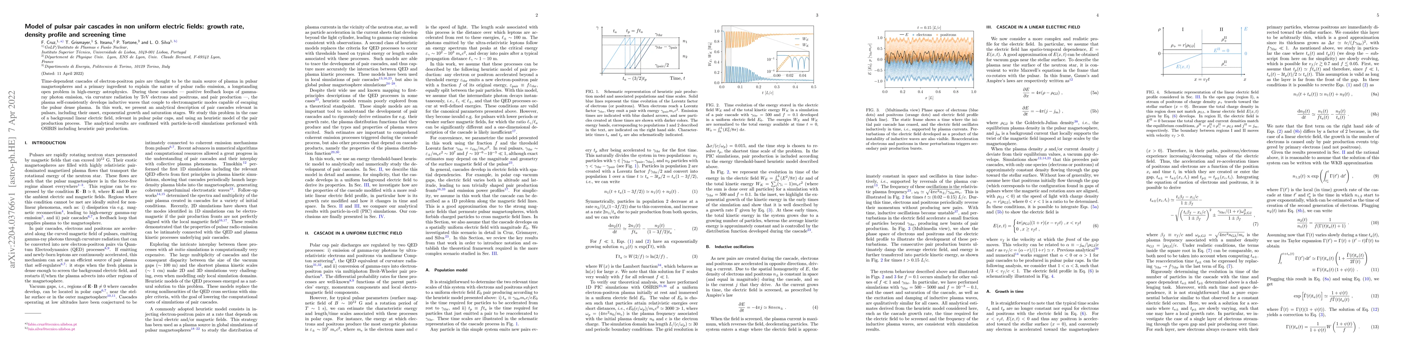 Thumbnail for Model of pulsar pair cascades in non uniform electric fields: growth
  rate, density profile and screening time