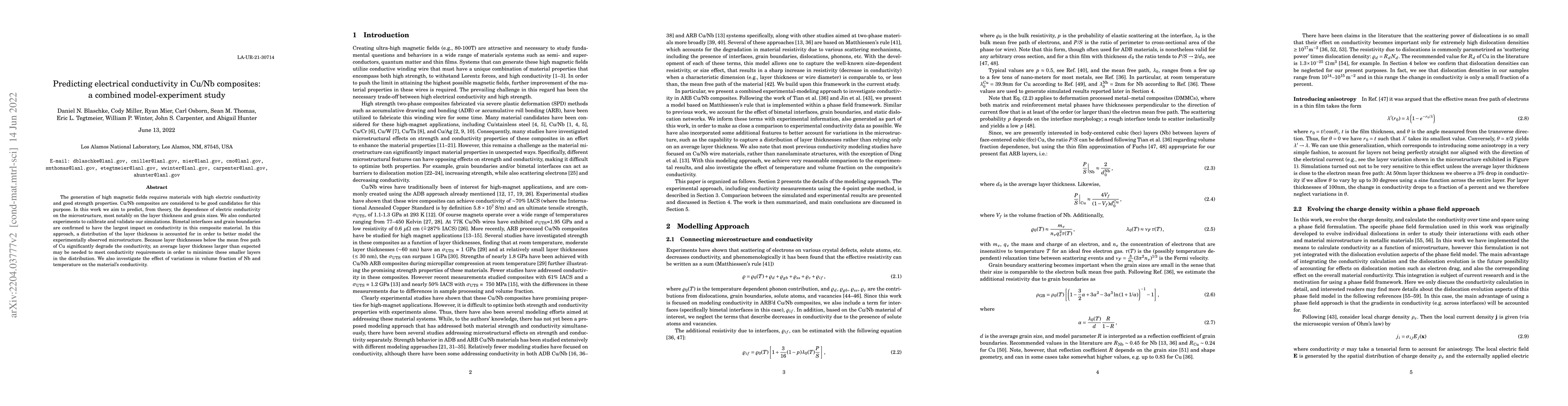 Thumbnail for Predicting electrical conductivity in Cu/Nb composites: a combined
  model-experiment study