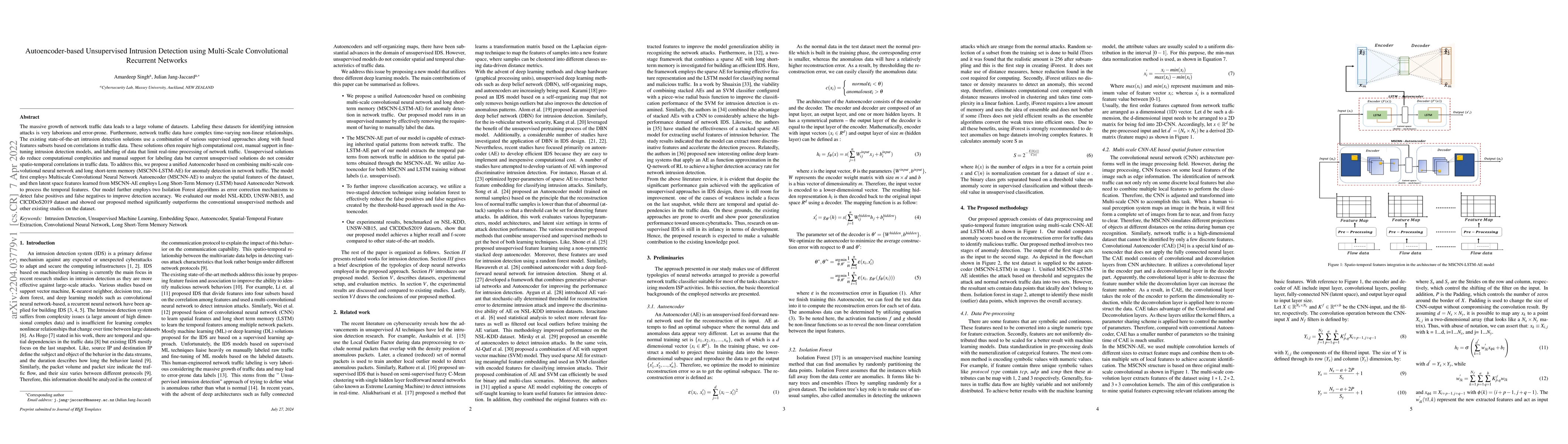 Thumbnail for Autoencoder-based Unsupervised Intrusion Detection using Multi-Scale
  Convolutional Recurrent Networks