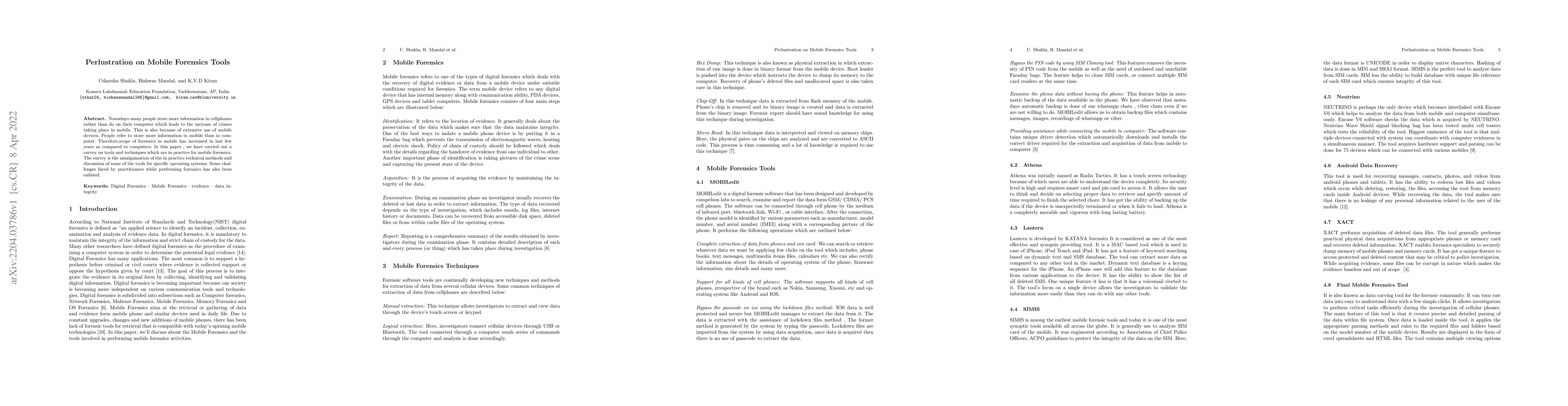 Thumbnail for Perlustration on Mobile Forensics Tools