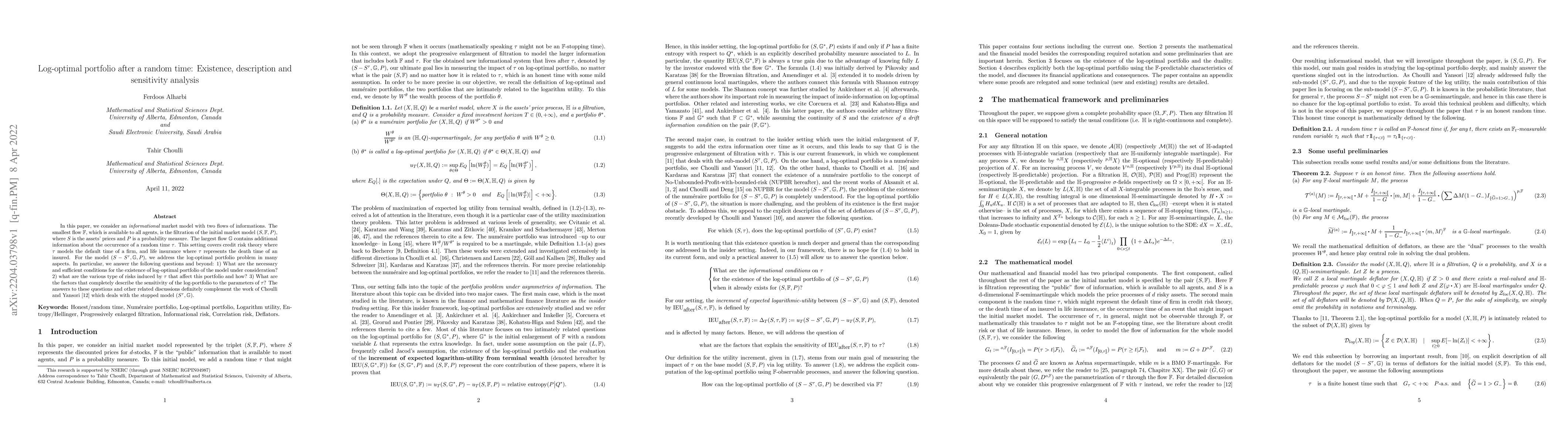 Thumbnail for Log-optimal portfolio after a random time: Existence, description and
  sensitivity analysis