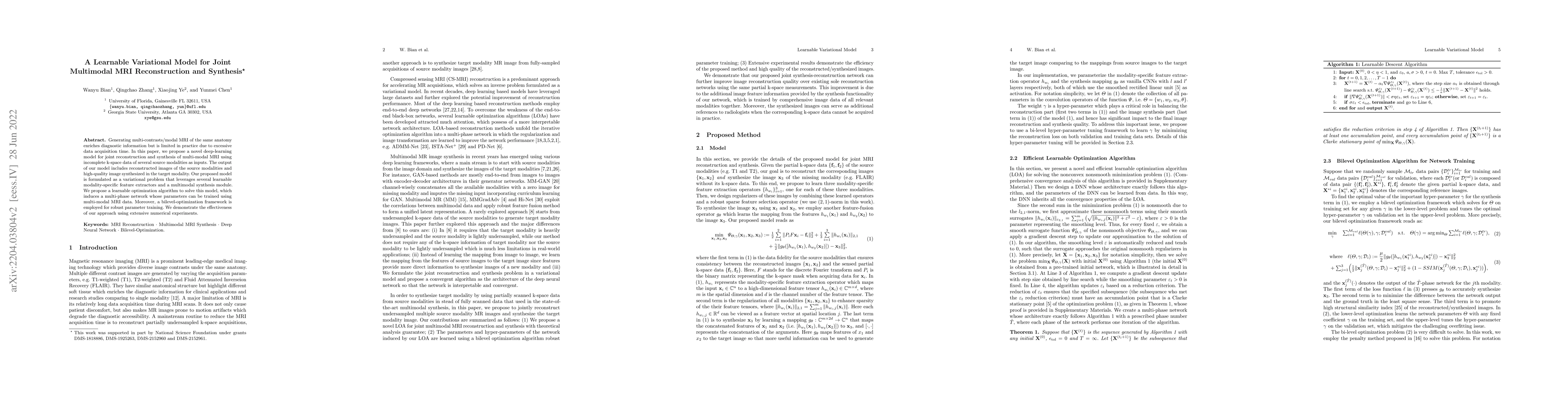 Thumbnail for A Learnable Variational Model for Joint Multimodal MRI Reconstruction
  and Synthesis