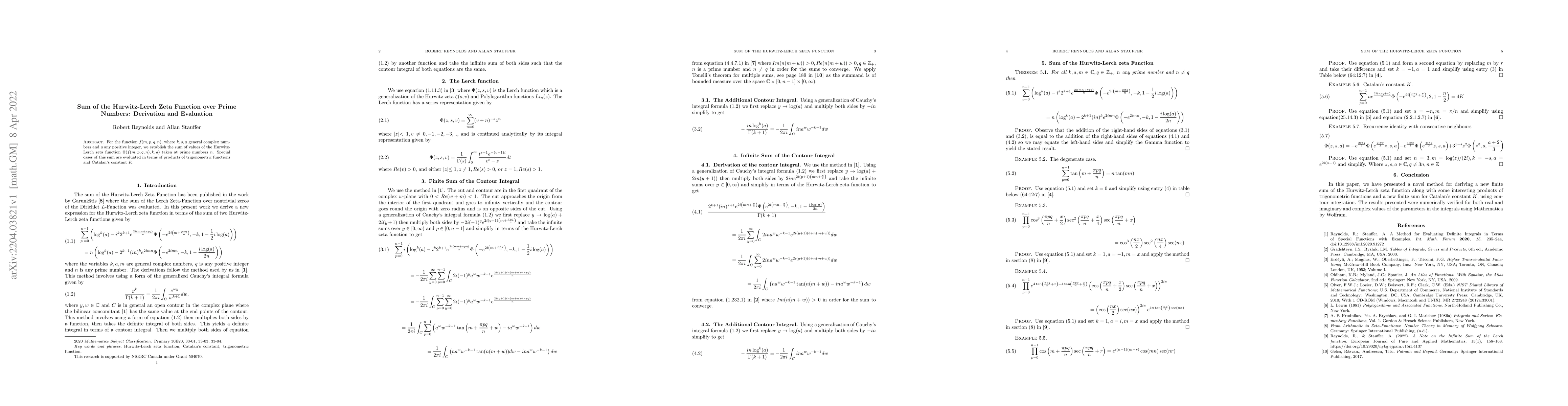 Thumbnail for Sum of the Hurwitz-Lerch Zeta Function over Prime Numbers: Derivation
  and Evaluation