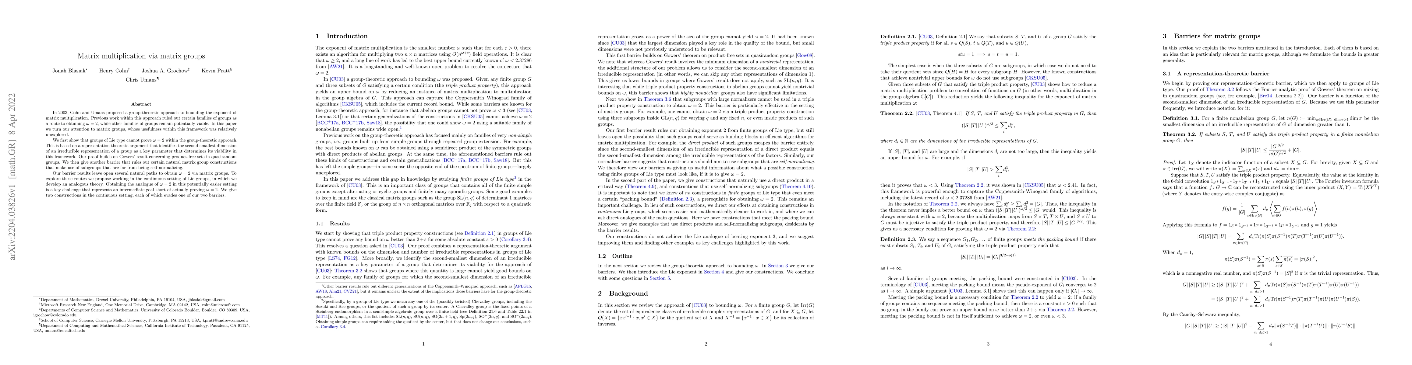 Thumbnail for Matrix multiplication via matrix groups