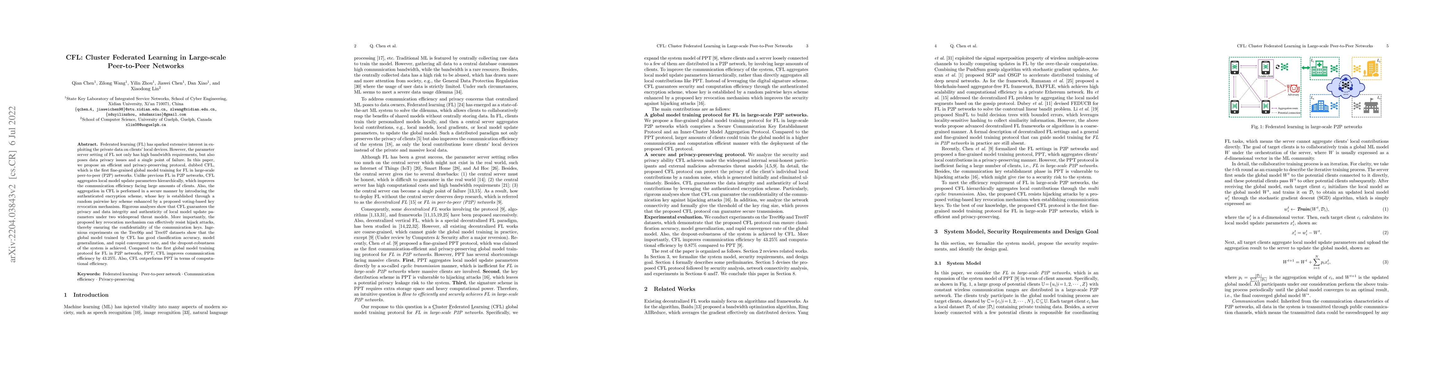 Thumbnail for CFL: Cluster Federated Learning in Large-scale Peer-to-Peer Networks