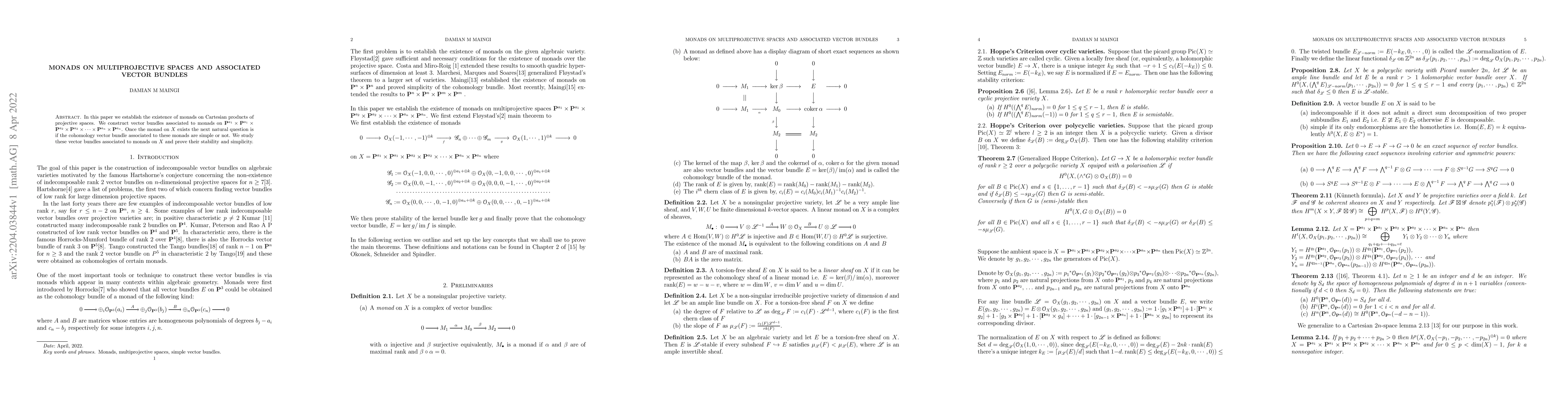 Thumbnail for Monads on multiprojective spaces and associated vector bundles