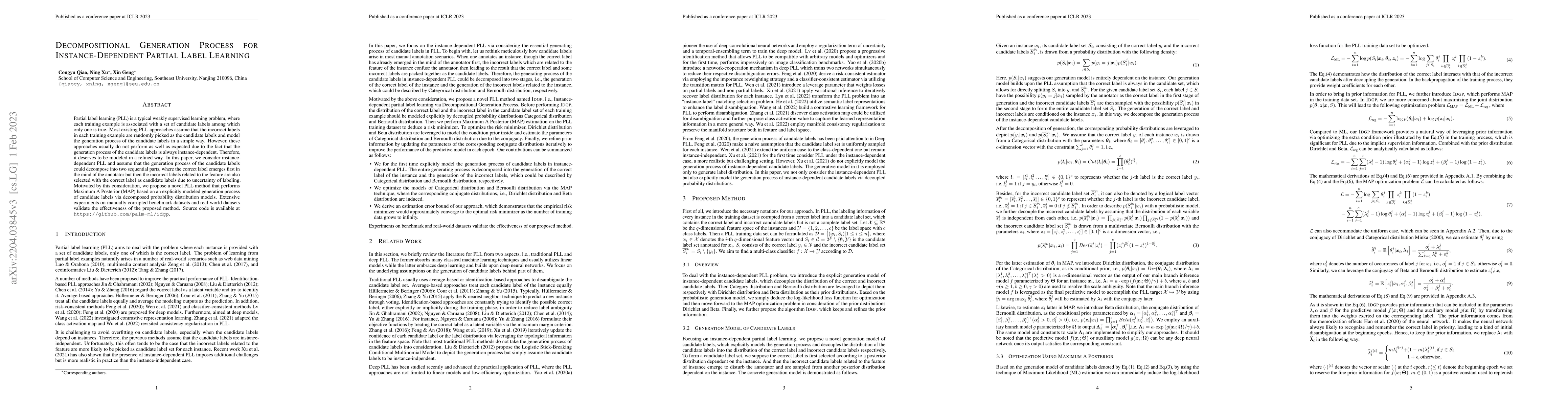 Thumbnail for Decompositional Generation Process for Instance-Dependent Partial Label
  Learning