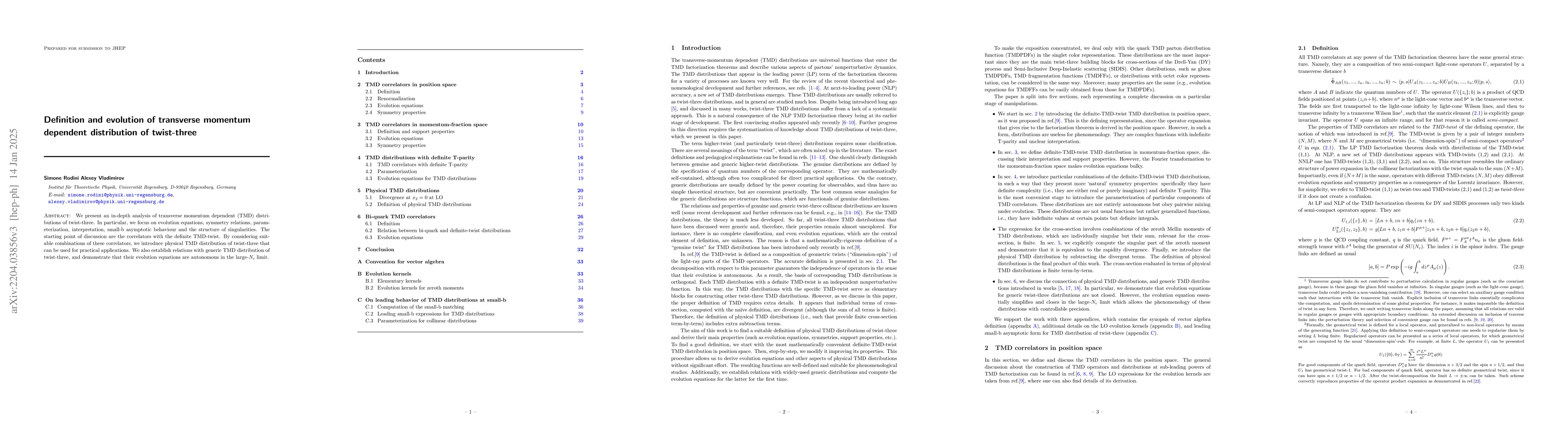 Thumbnail for Definition and evolution of transverse momentum dependent distribution
  of twist-three