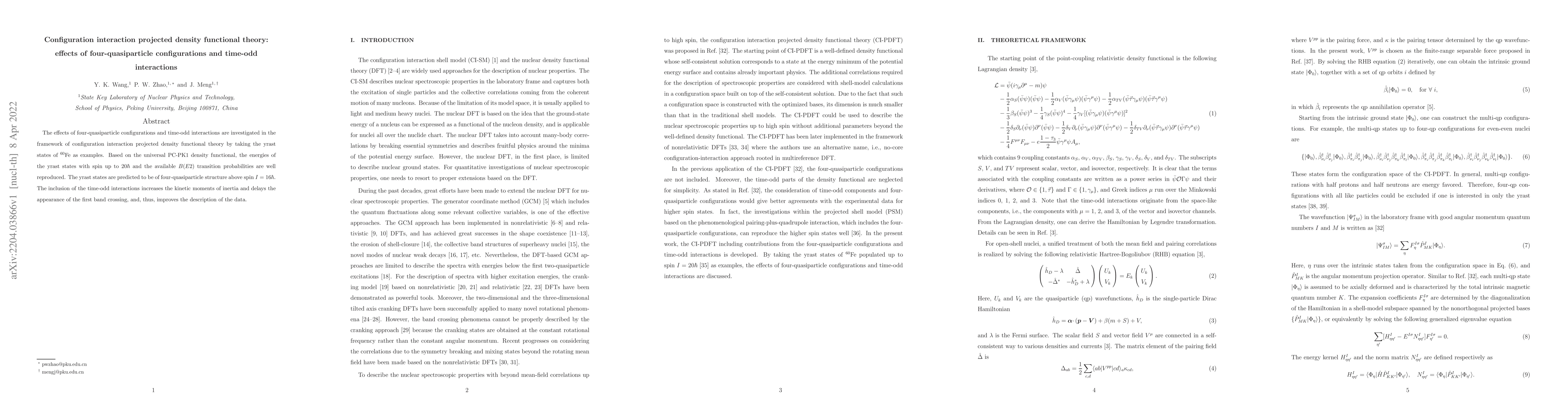 Thumbnail for Configuration interaction projected density functional theory: effects
  of four-quasiparticle configurations and time-odd interactions
