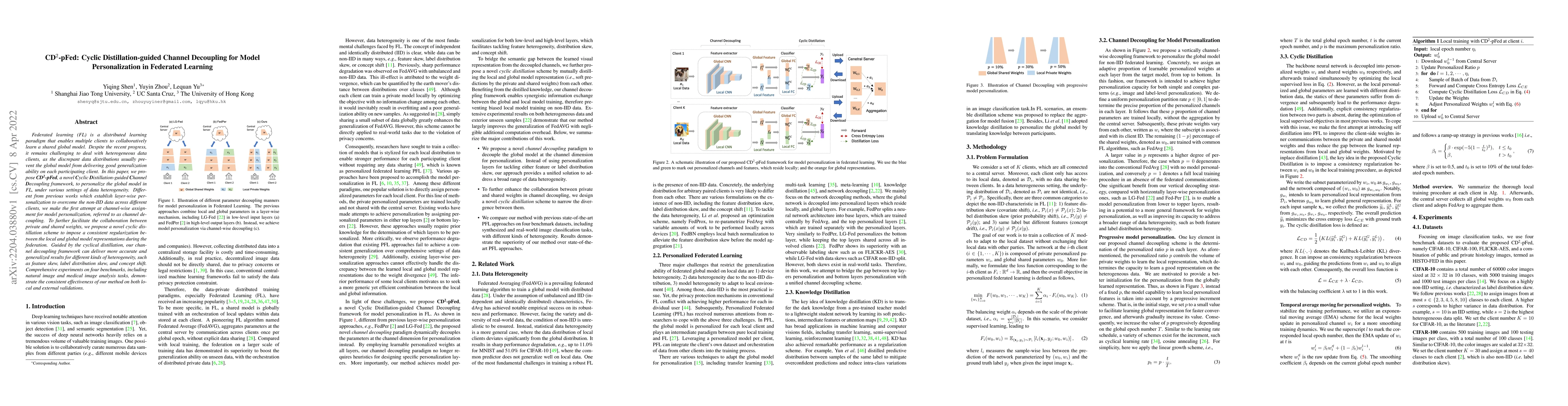 Thumbnail for CD$^2$-pFed: Cyclic Distillation-guided Channel Decoupling for Model
  Personalization in Federated Learning