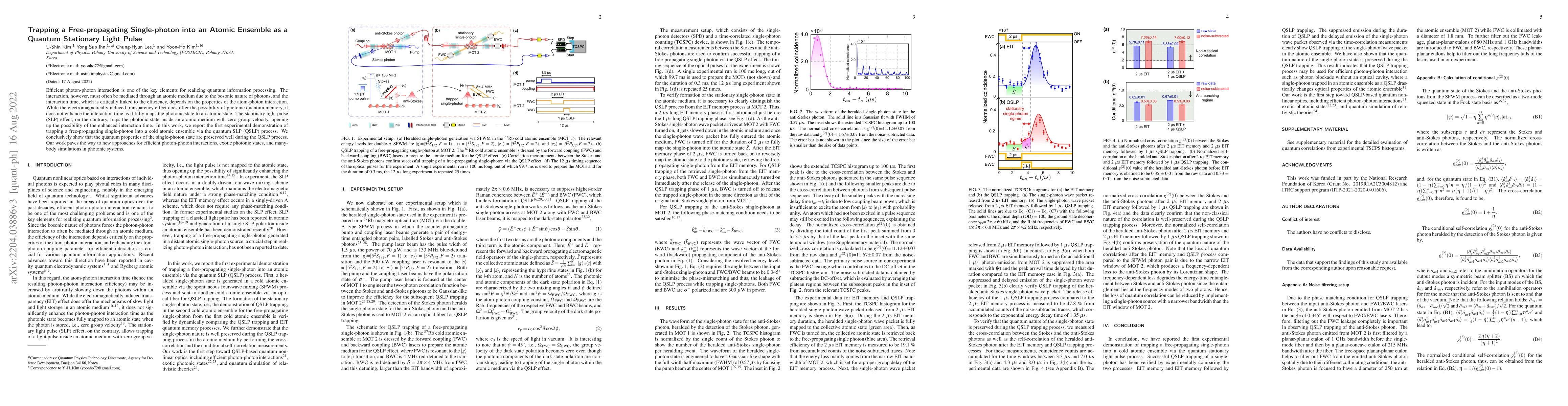 Thumbnail for Trapping a Free-propagating Single-photon into an Atomic Ensemble as a
  Quantum Stationary Light Pulse