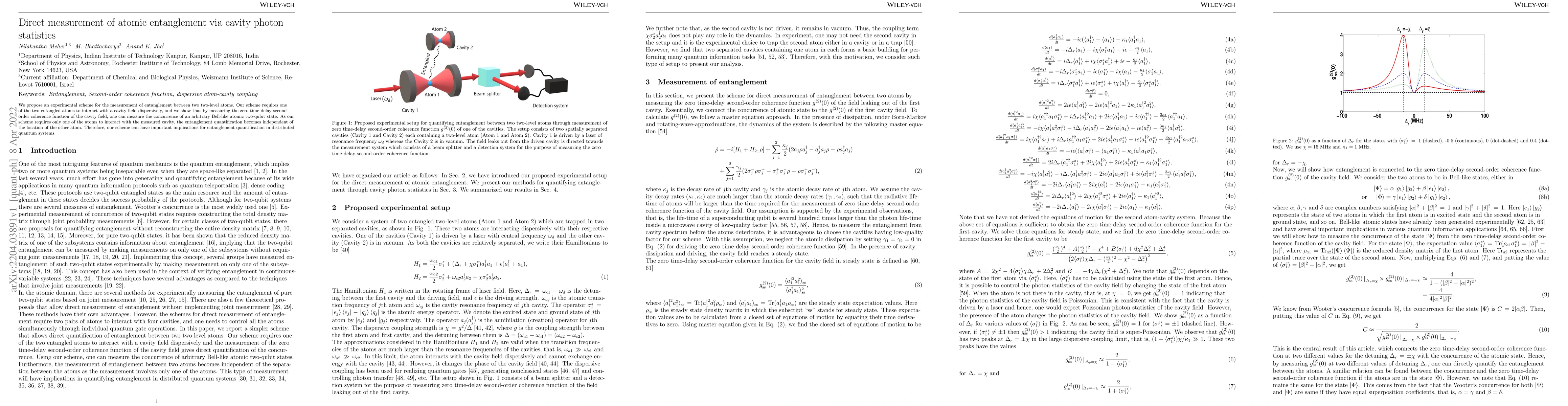 Thumbnail for Direct measurement of atomic entanglement via cavity photon statistics