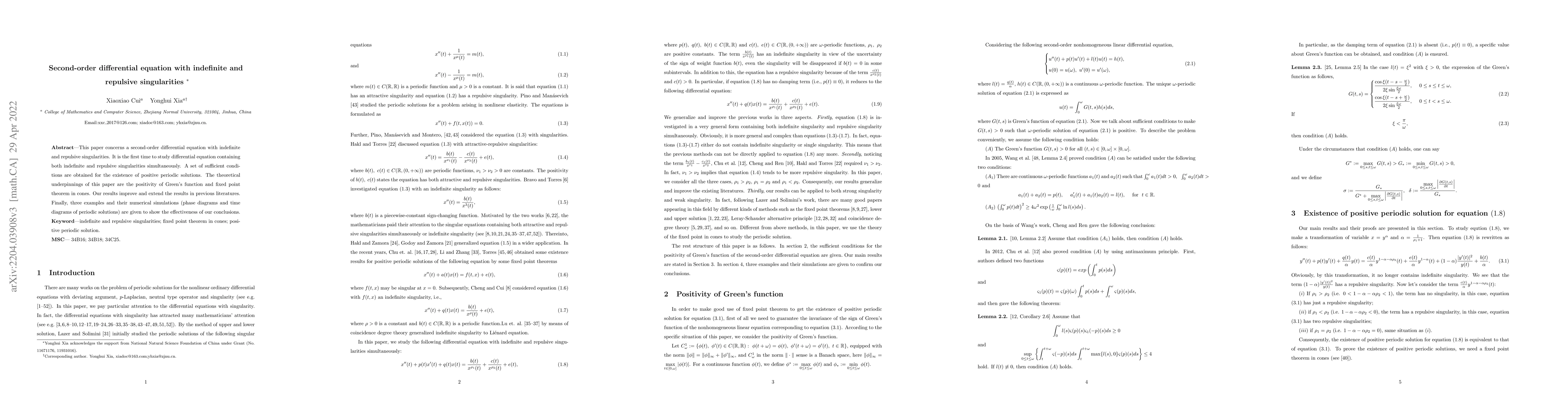 Thumbnail for Second-order differential equation with indefinite and repulsive
  singularities