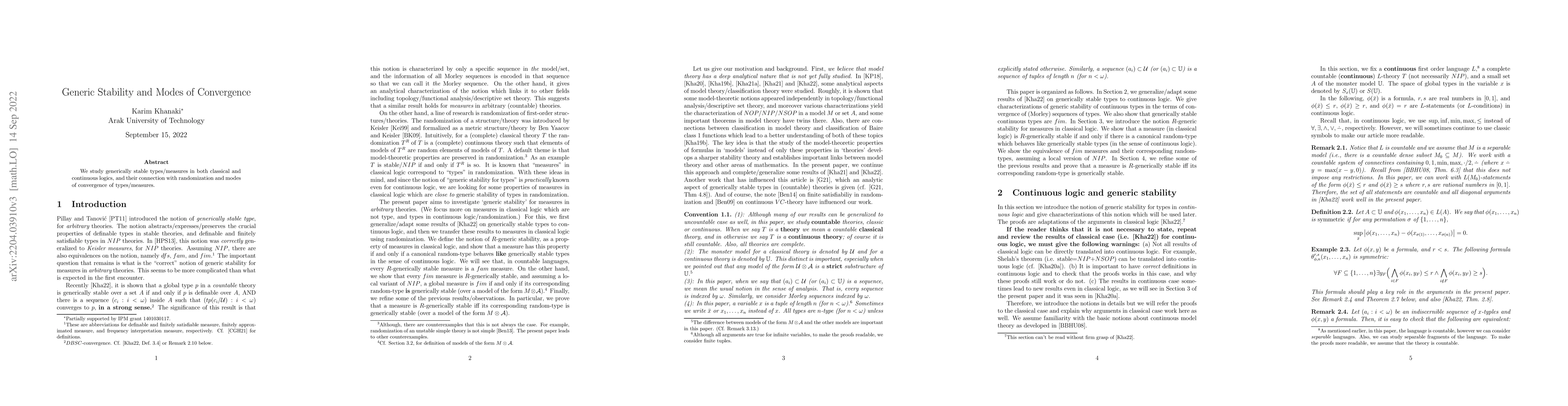 Thumbnail for Generic Stability and Modes of Convergence