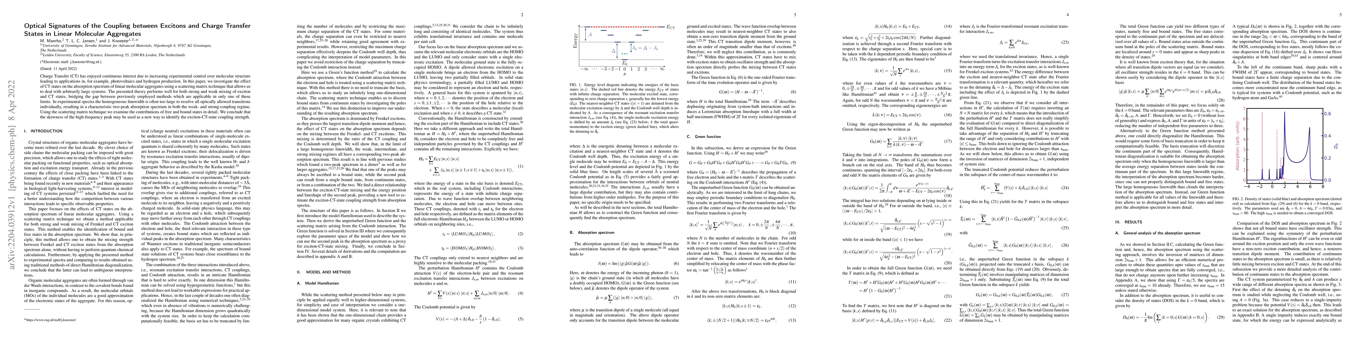 Thumbnail for Optical Signatures of the Coupling between Excitons and Charge Transfer
  States in Linear Molecular Aggregates