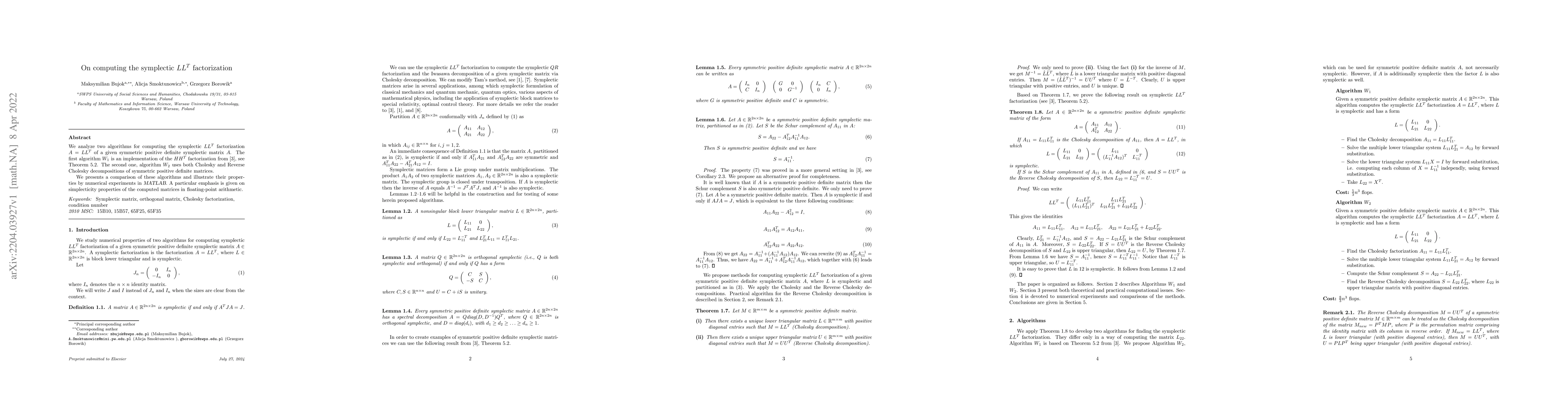 Thumbnail for On computing the symplectic $LL^T$ factorization