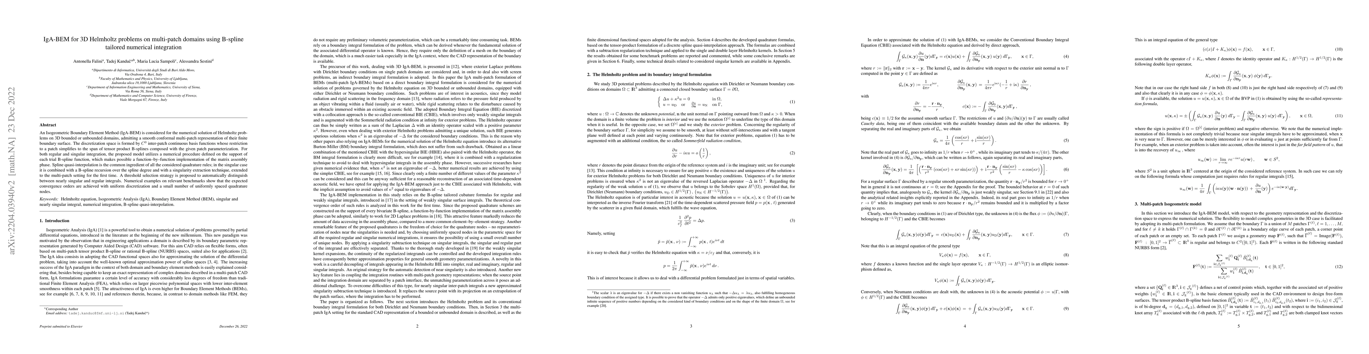 Thumbnail for IgA-BEM for 3D Helmholtz problems on multi-patch domains using B-spline
  tailored numerical integration