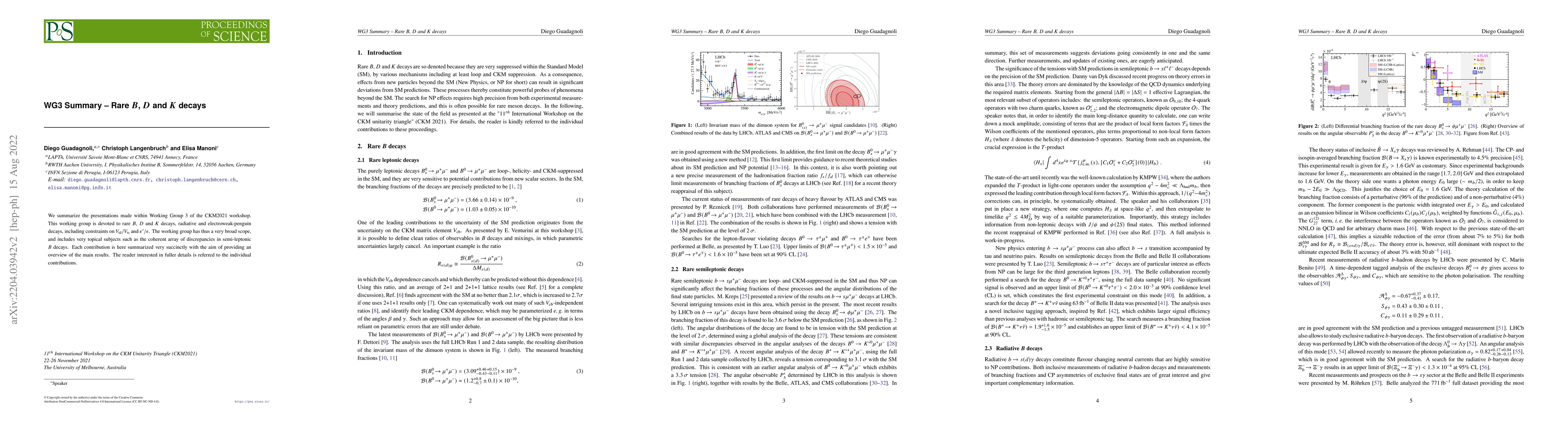 Thumbnail for WG3 Summary -- Rare $B$, $D$ and $K$ decays