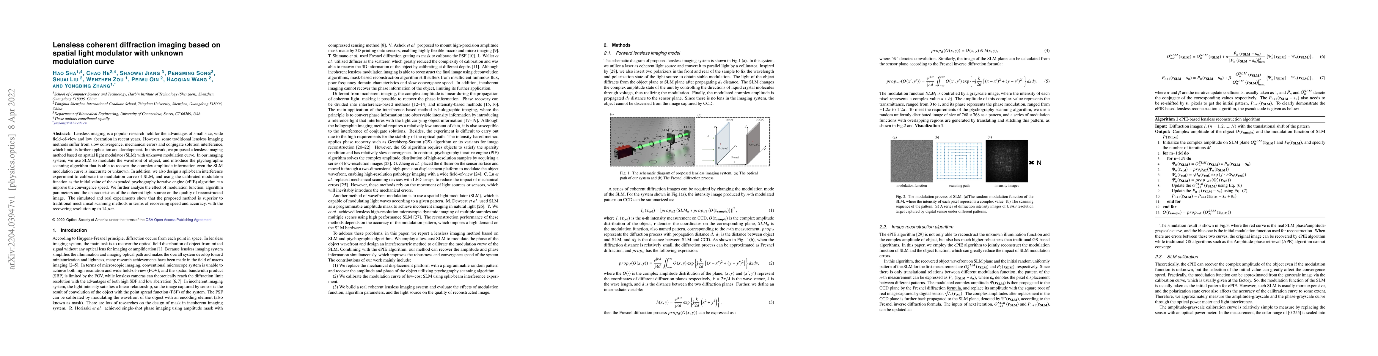 Thumbnail for Lensless coherent diffraction imaging based on spatial light modulator
  with unknown modulation curve