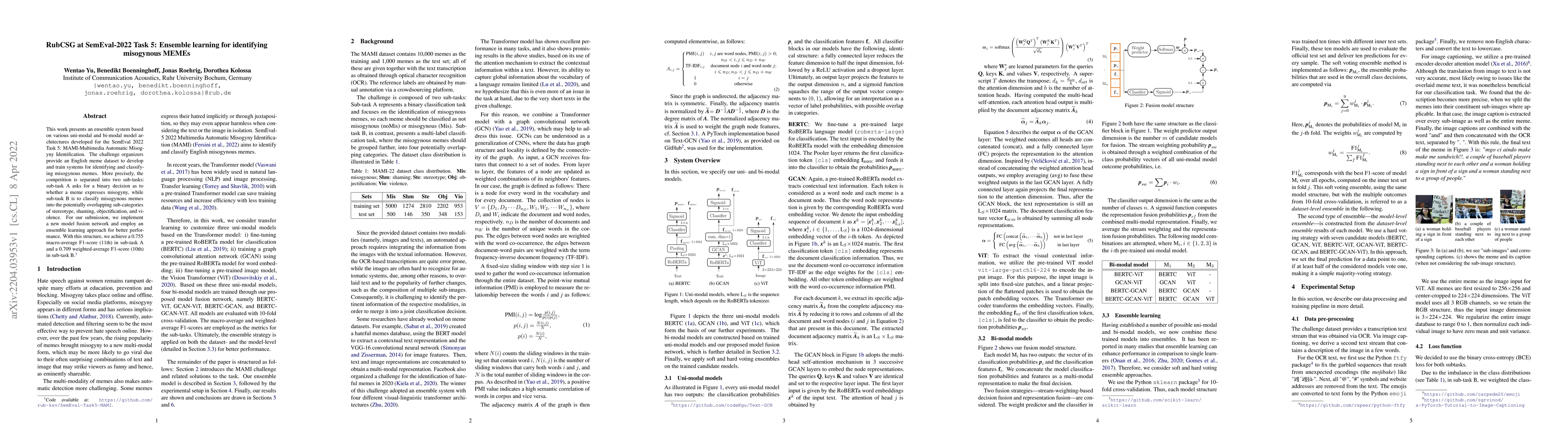 Thumbnail for RubCSG at SemEval-2022 Task 5: Ensemble learning for identifying
  misogynous MEMEs