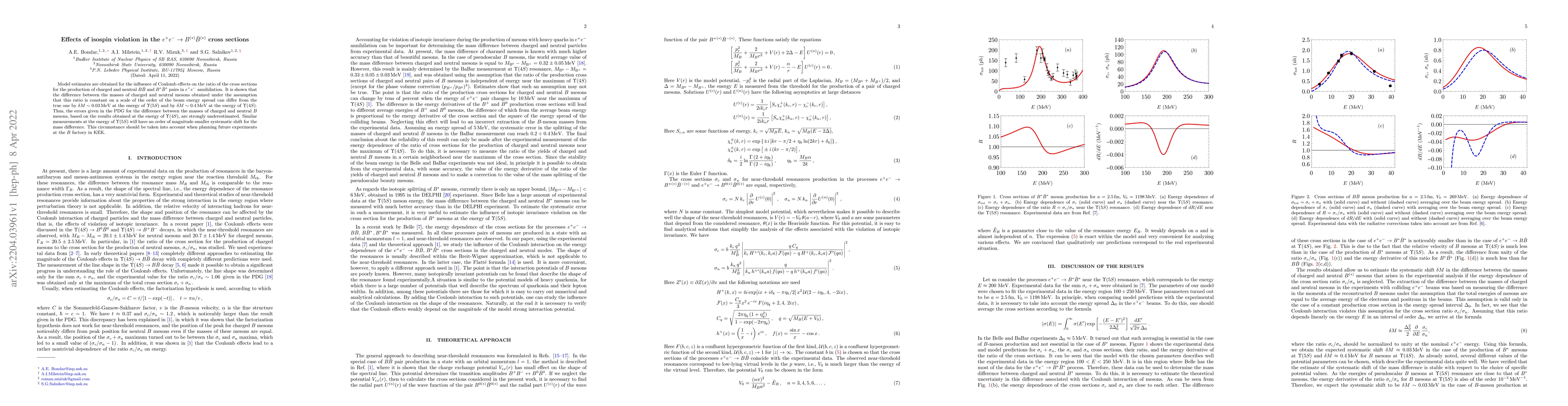 Thumbnail for Effects of isospin violation in the $e^+e^- \rightarrow B^{(*)}\bar
  B^{(*)}$ cross sections