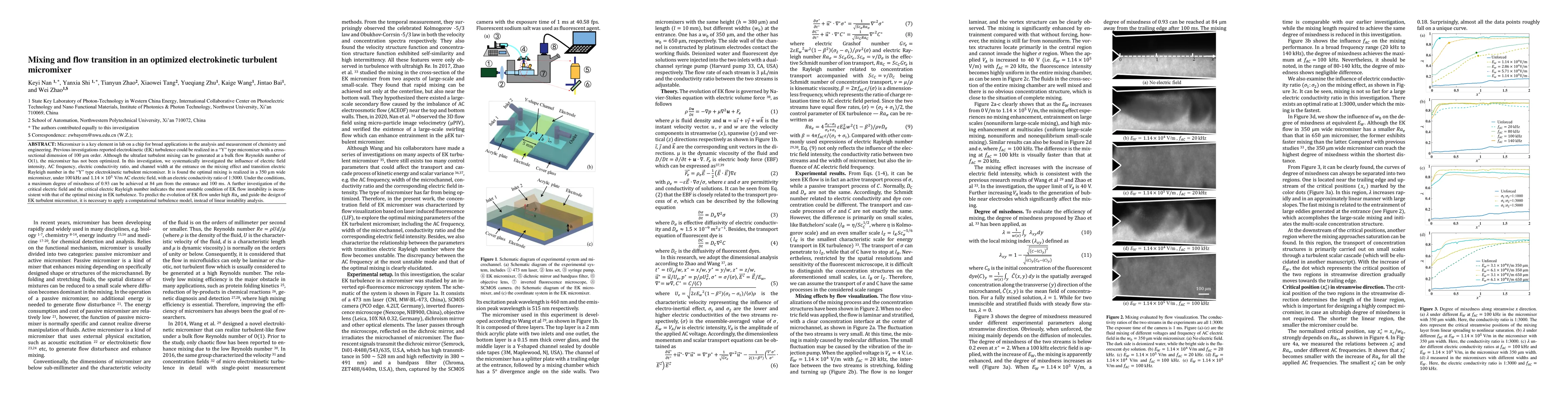 Thumbnail for Mixing and flow transition in an optimized electrokinetic turbulent
  micromixer