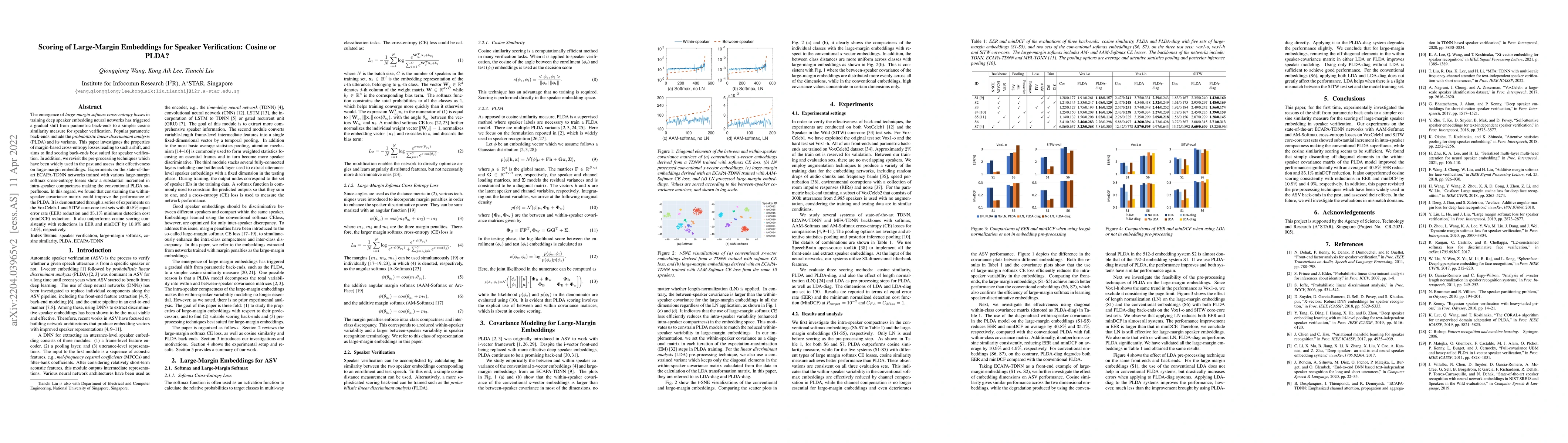 Thumbnail for Scoring of Large-Margin Embeddings for Speaker Verification: Cosine or
  PLDA?
