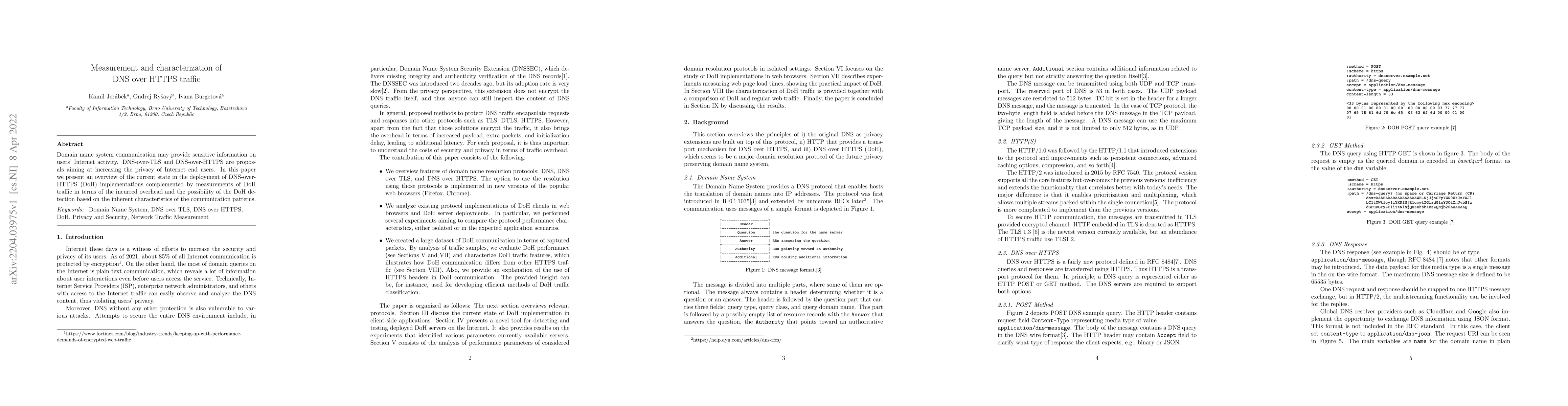Thumbnail for Measurement and characterization of DNS over HTTPS traffic