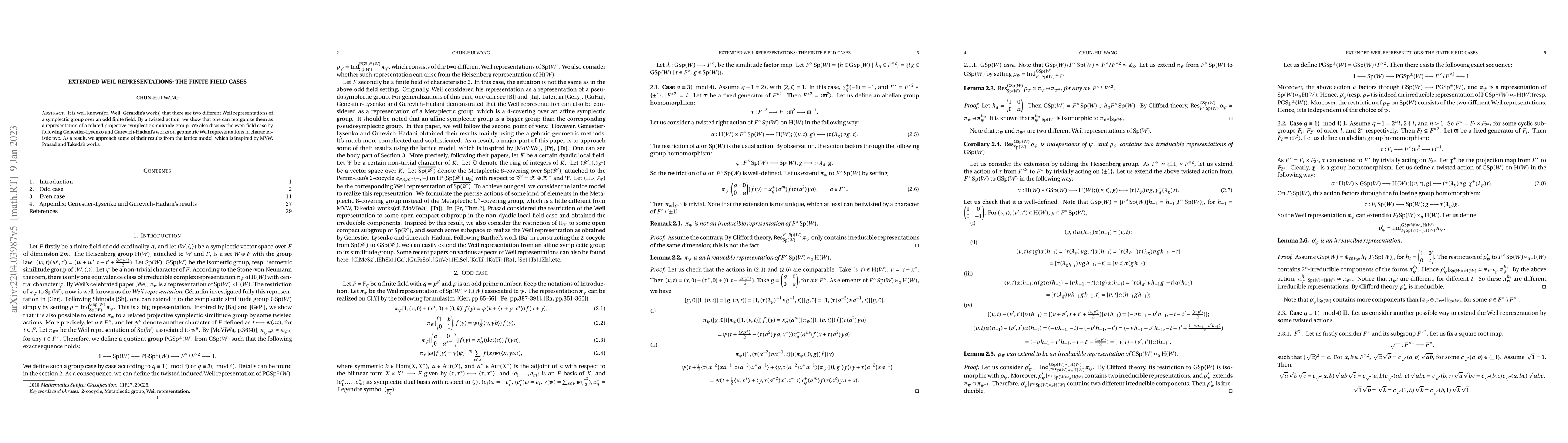 Thumbnail for Extended Weil representations: the finite field cases