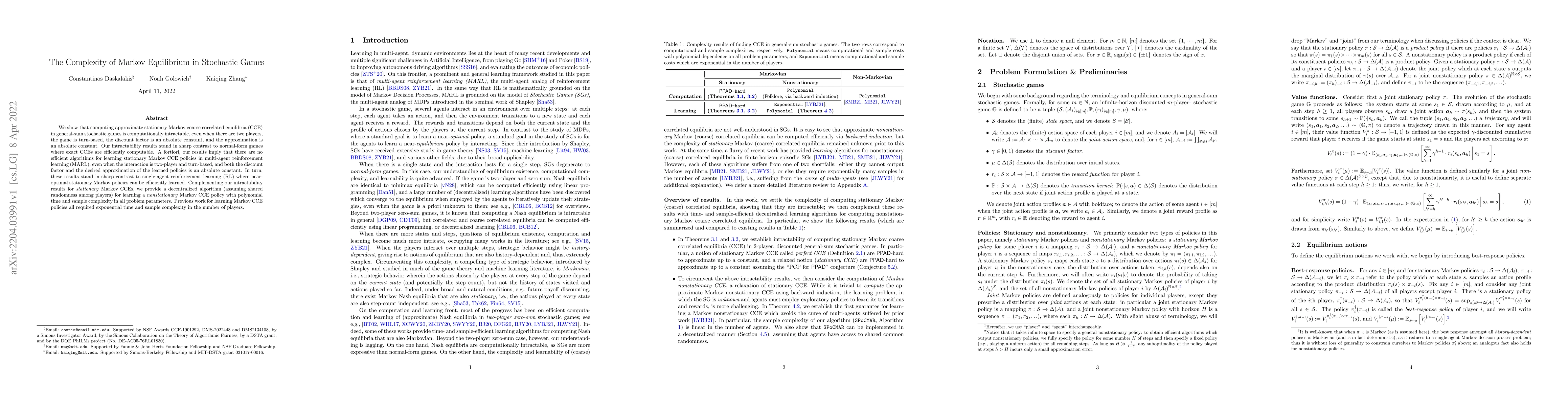 Thumbnail for The Complexity of Markov Equilibrium in Stochastic Games