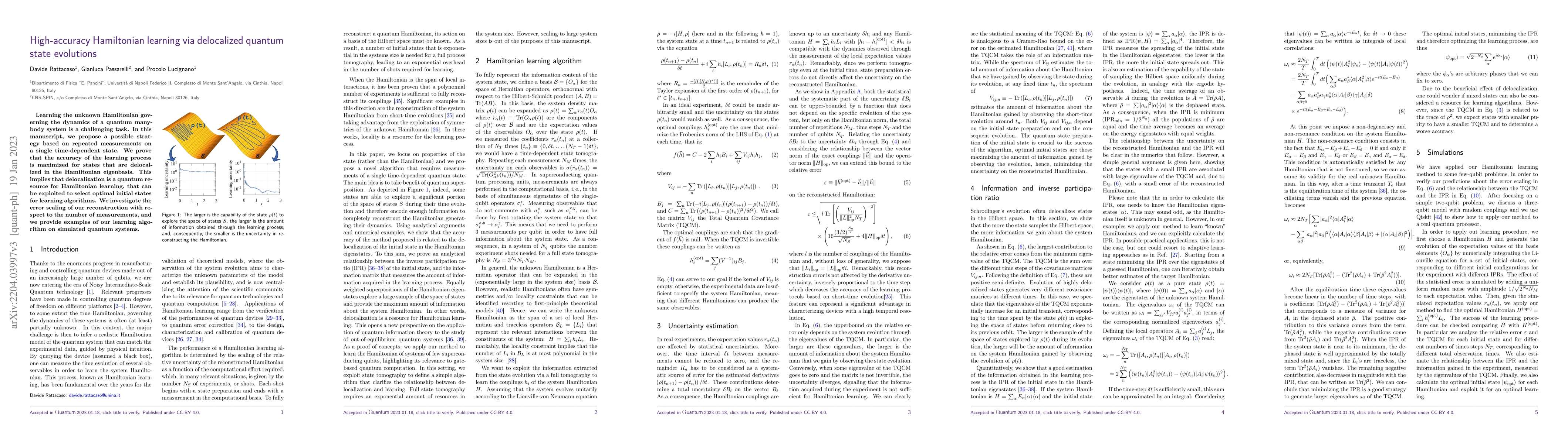 Thumbnail for High-accuracy Hamiltonian learning via delocalized quantum state
  evolutions