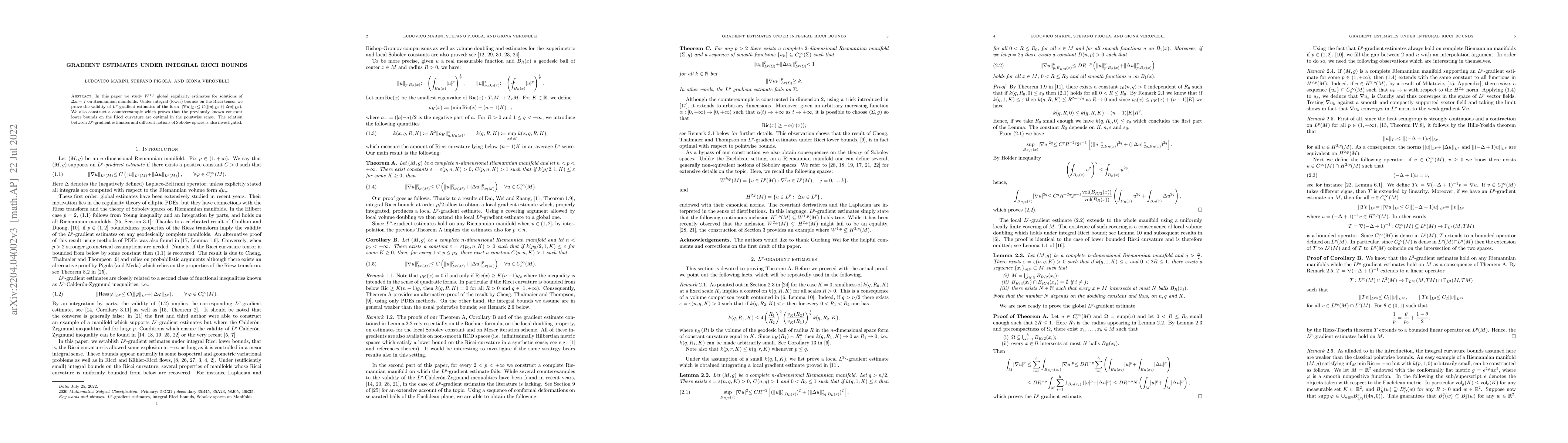 Thumbnail for Gradient estimates under integral Ricci bounds