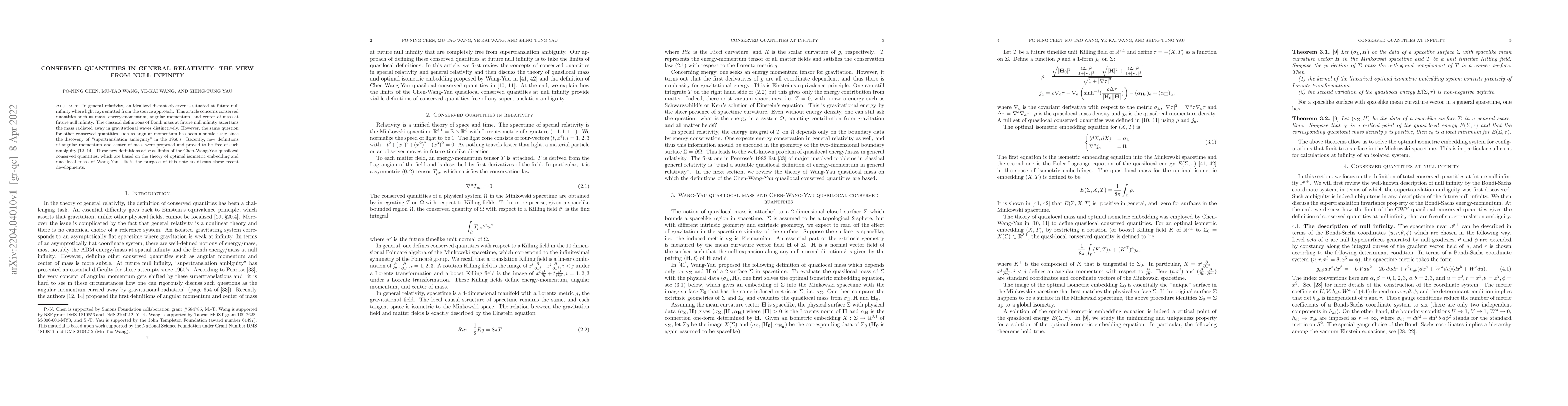 Thumbnail for Conserved quantities in general relativity -- the view from null
  infinity