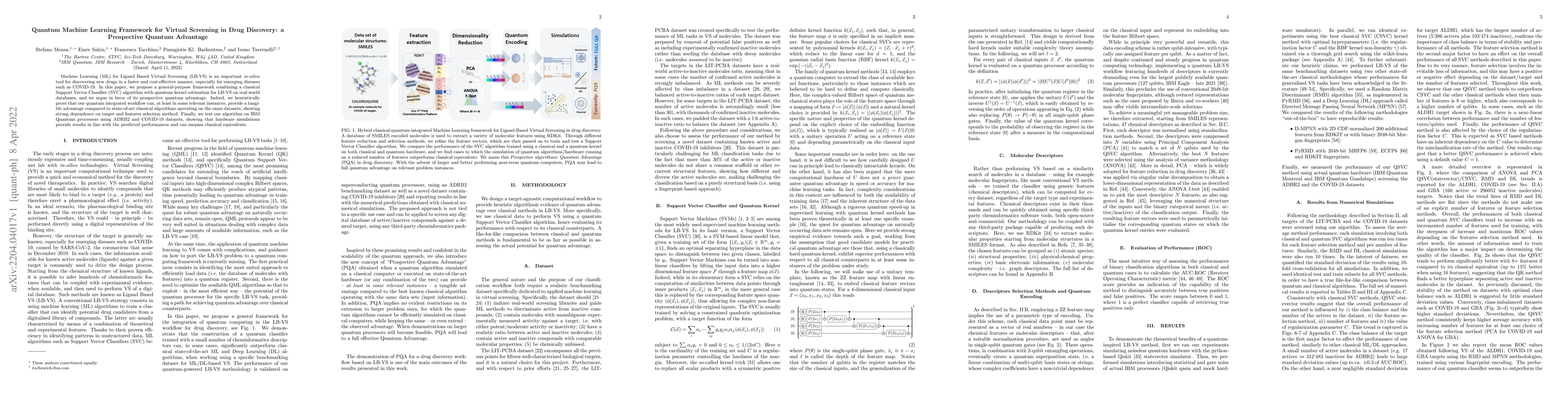 Thumbnail for Quantum Machine Learning Framework for Virtual Screening in Drug
  Discovery: a Prospective Quantum Advantage