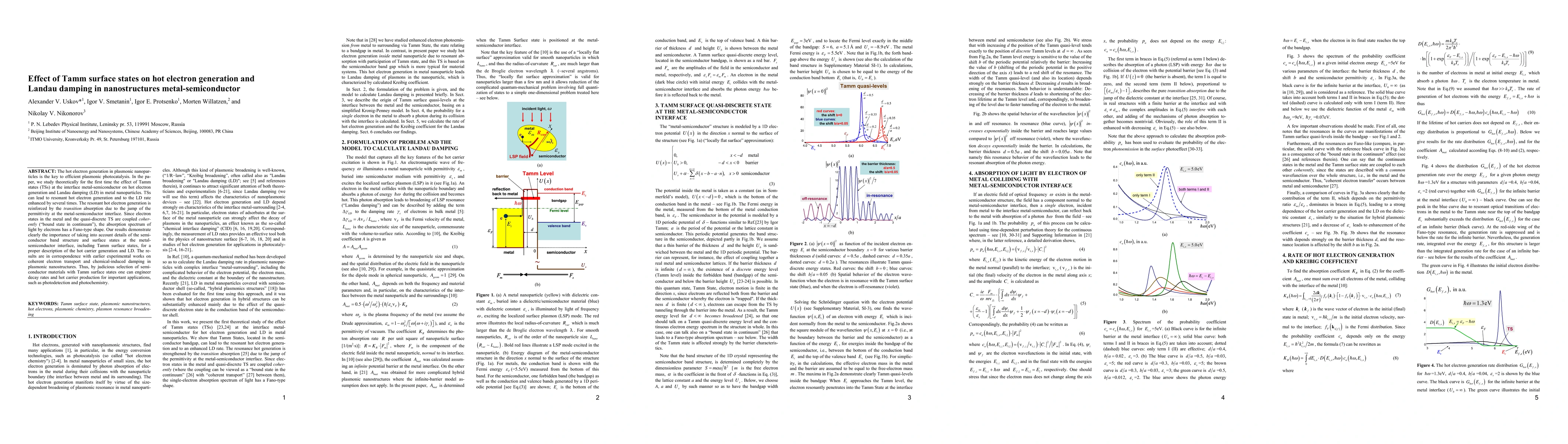 Thumbnail for Effect of Tamm surface states on hot electron generation and Landau
  damping in nanostructures metal-semiconductor