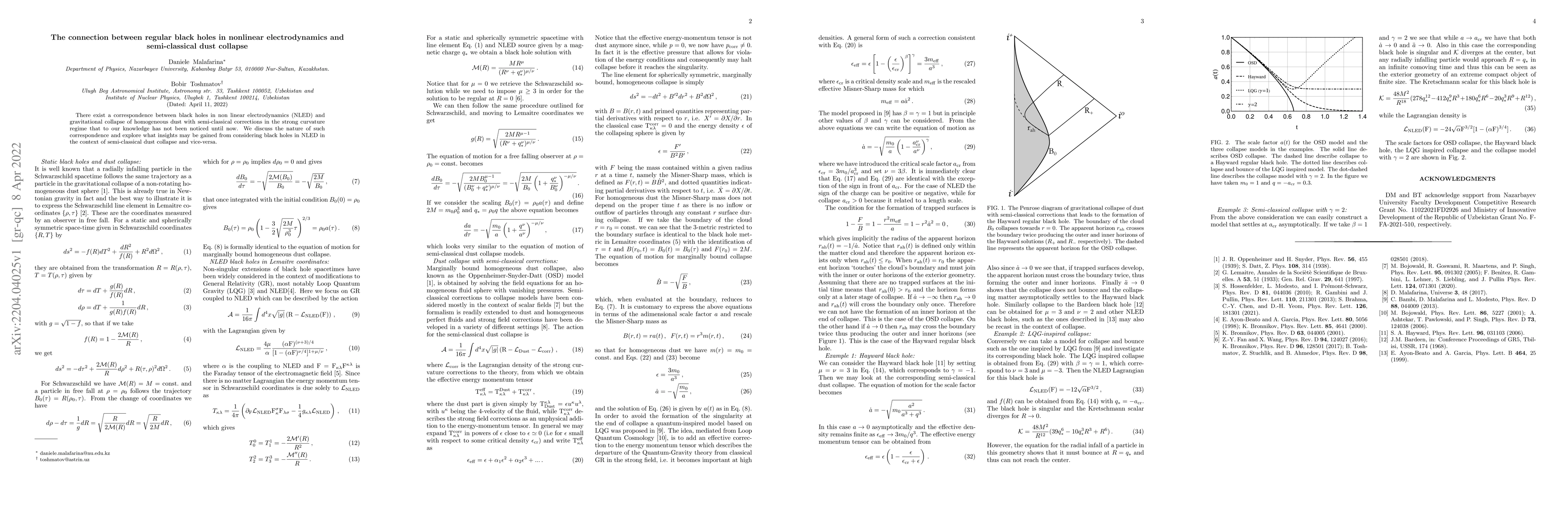 Thumbnail for The connection between regular black holes in nonlinear electrodynamics
  and semi-classical dust collapse