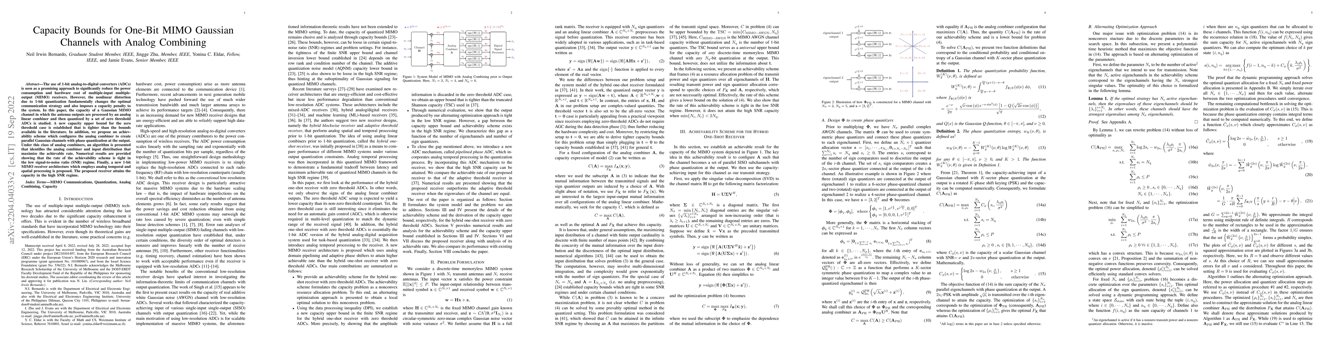 Thumbnail for Capacity Bounds for One-Bit MIMO Gaussian Channels with Analog Combining