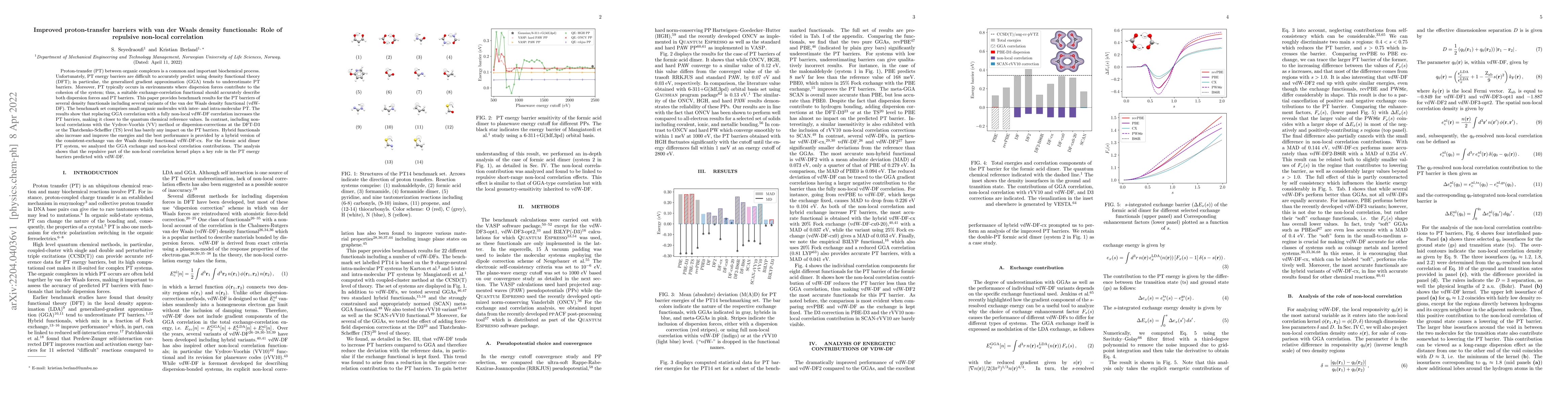 Thumbnail for Improved proton-transfer barriers with van der Waals density
  functionals: Role of repulsive non-local correlation