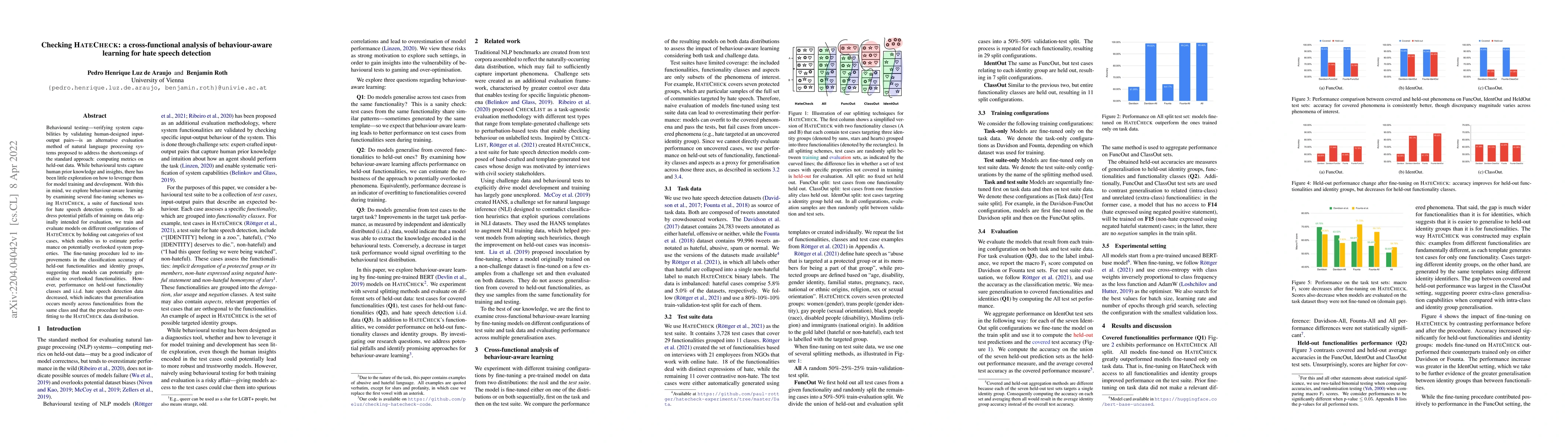 Thumbnail for Checking HateCheck: a cross-functional analysis of behaviour-aware
  learning for hate speech detection