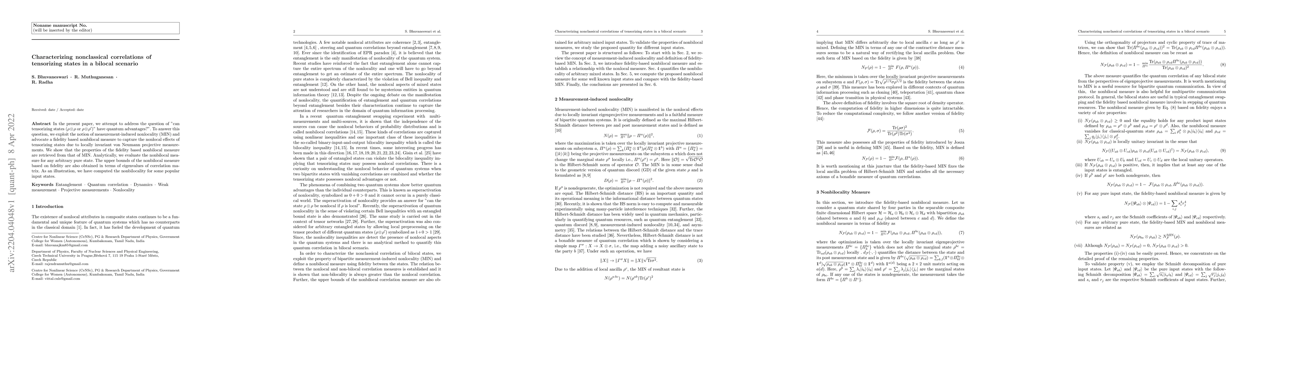 Thumbnail for Characterizing nonclassical correlations of tensorizing states in a
  bilocal scenario