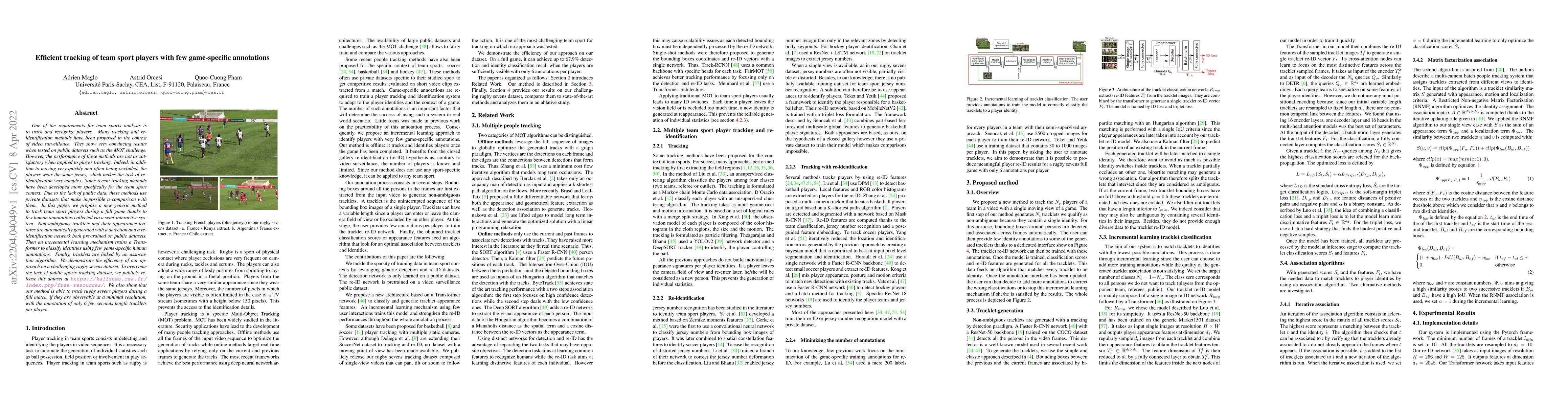 Thumbnail for Efficient tracking of team sport players with few game-specific
  annotations