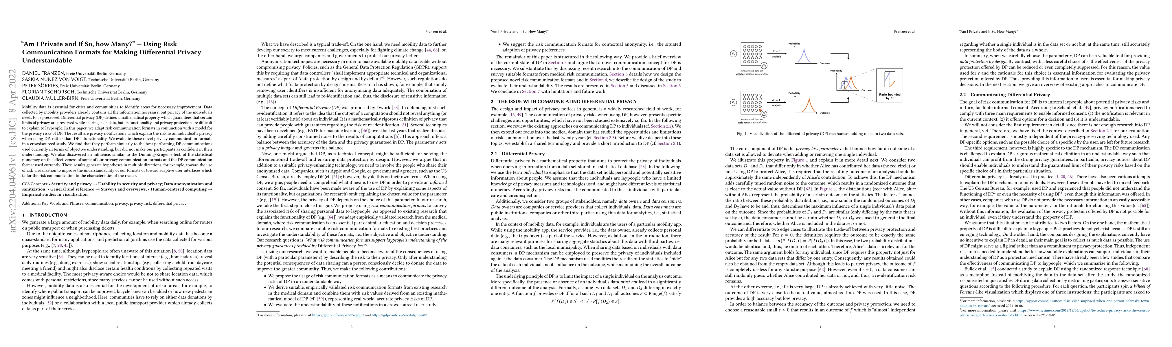 Thumbnail for "Am I Private and If So, how Many?" -- Using Risk Communication Formats
  for Making Differential Privacy Understandable