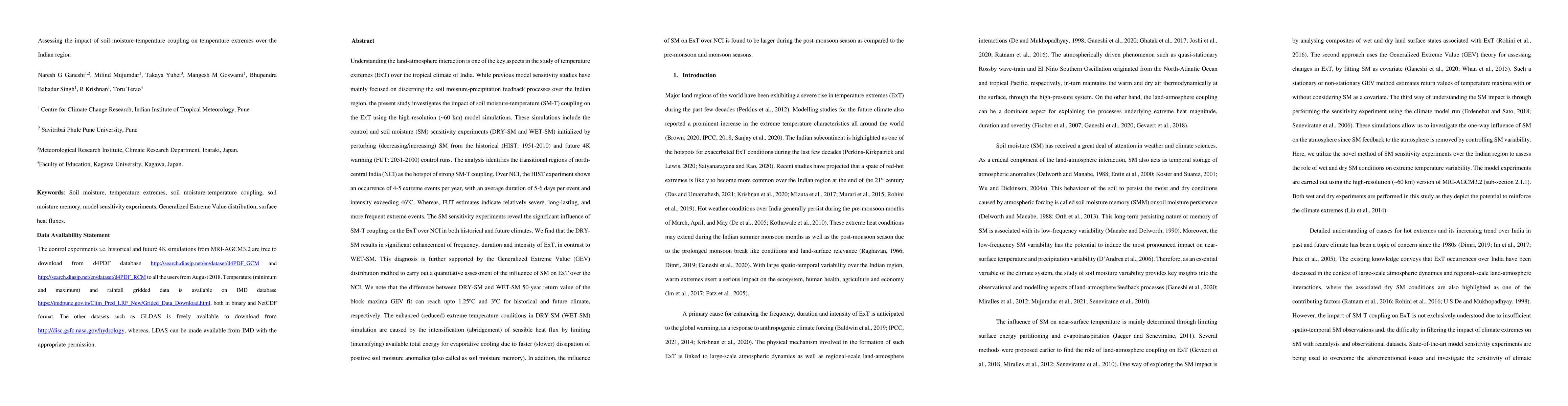 Thumbnail for Assessing the impact of soil moisture-temperature coupling on
  temperature extremes over the Indian region